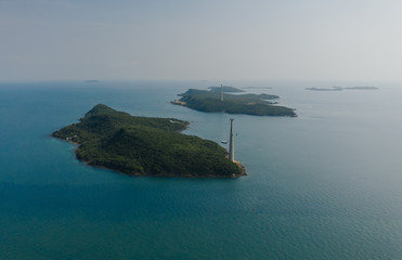 Cable car Fanicular to Pinepple Island in Vietnam, Drone shot