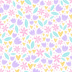 Hand drawn seamless pattern with cute flowers.