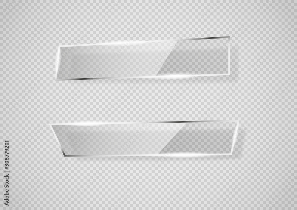 Aufkleber reflecting glass banner. gloss reflection 3d panel or clear text box banner on transparent display b