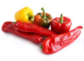 red,yellow and green fruits of pepper vegetable close up