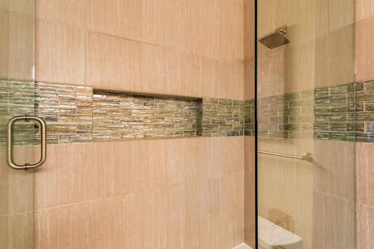 New Custom Contemporary Tile Shower With Glass Doors