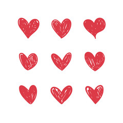 Fototapeta na wymiar Heart doodles collection. Set of hand drawn hearts. Love illustrations.