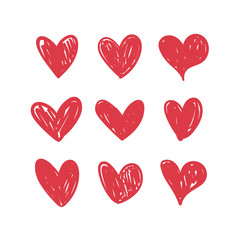 Heart doodles collection. Set of hand drawn hearts. Love illustrations.