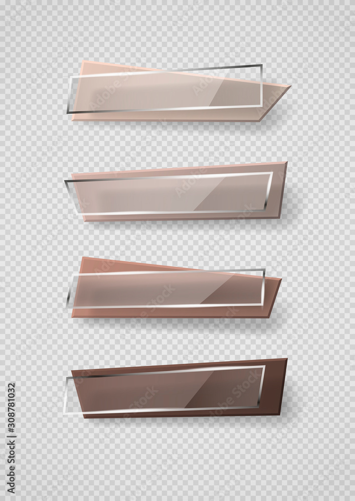 Poster reflecting glass banner. gloss reflection 3d panel or clear text box banner on transparent display b