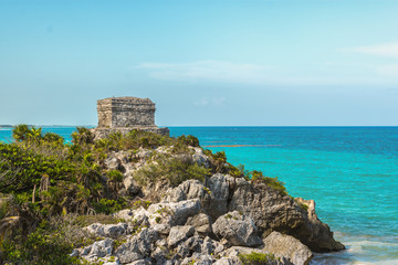 Mayan temple in Platya de Tulum Mexico in the Riviera Maya