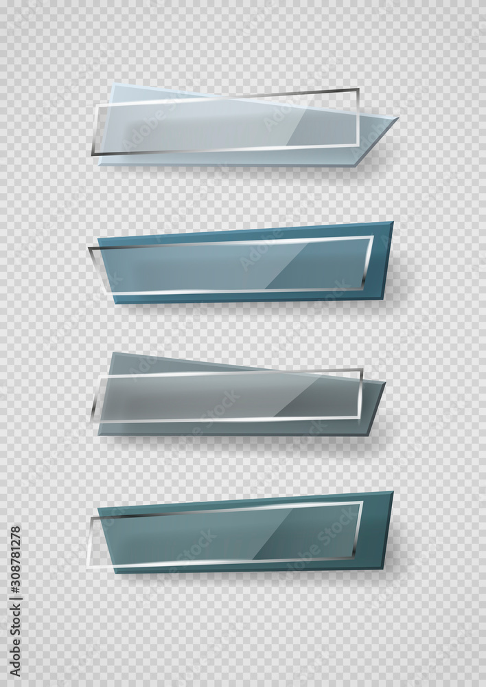 Aufkleber reflecting glass banner. gloss reflection 3d panel or clear text box banner on transparent display b