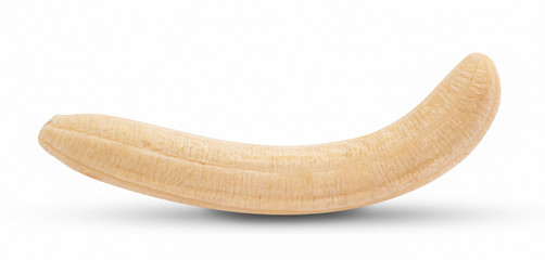 Big peeled banana isolated on white background