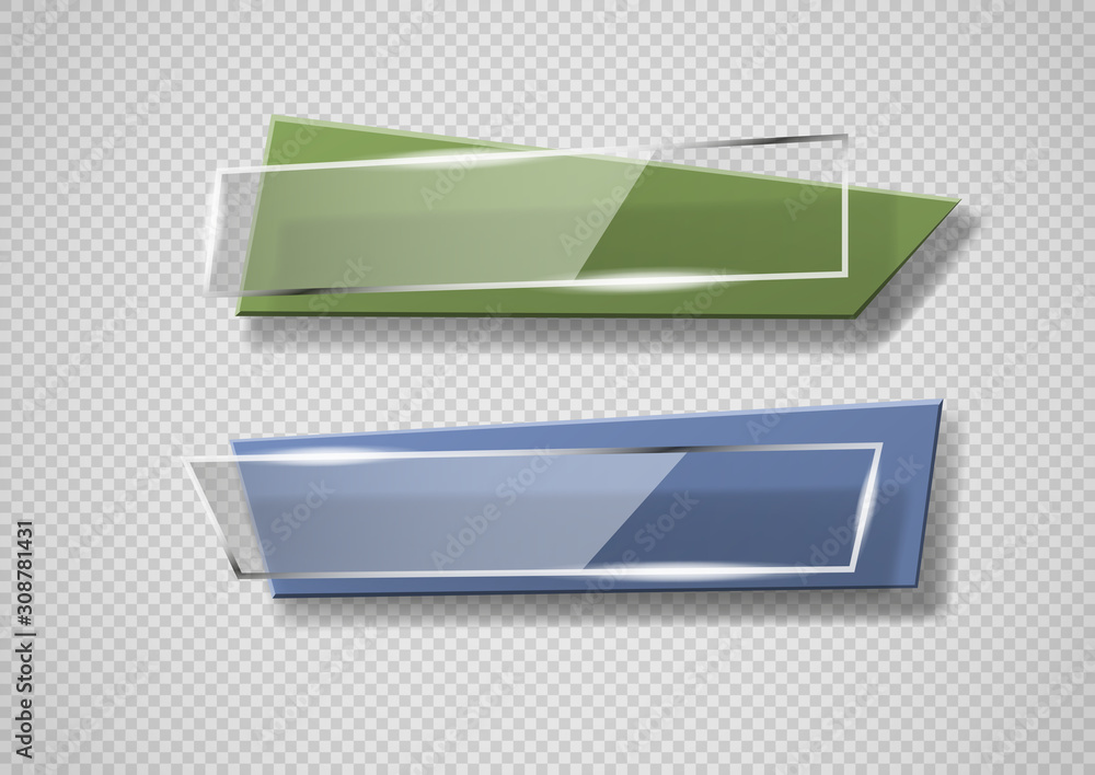 Aufkleber reflecting glass banner. gloss reflection 3d panel or clear text box banner on transparent display b