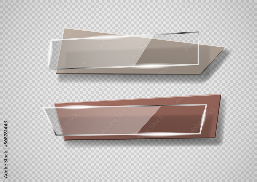 Aufkleber reflecting glass banner. gloss reflection 3d panel or clear text box banner on transparent display b