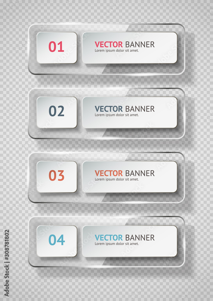 Fototapete reflecting glass banner. gloss reflection 3d panel or clear text box banner on transparent display b