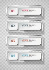 Reflecting glass banner. Gloss reflection 3d panel or clear text box banner on transparent display background vector