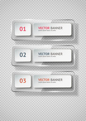 Reflecting glass banner. Gloss reflection 3d panel or clear text box banner on transparent display background vector