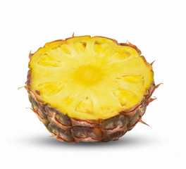 Sliced piece of pineapple fruit isolated on white.