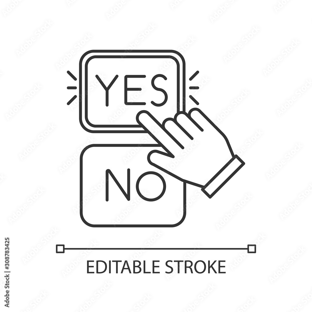 Aufkleber choose option linear icon. yes and no buttons. hand clicking option. agree and disagree. picking ans