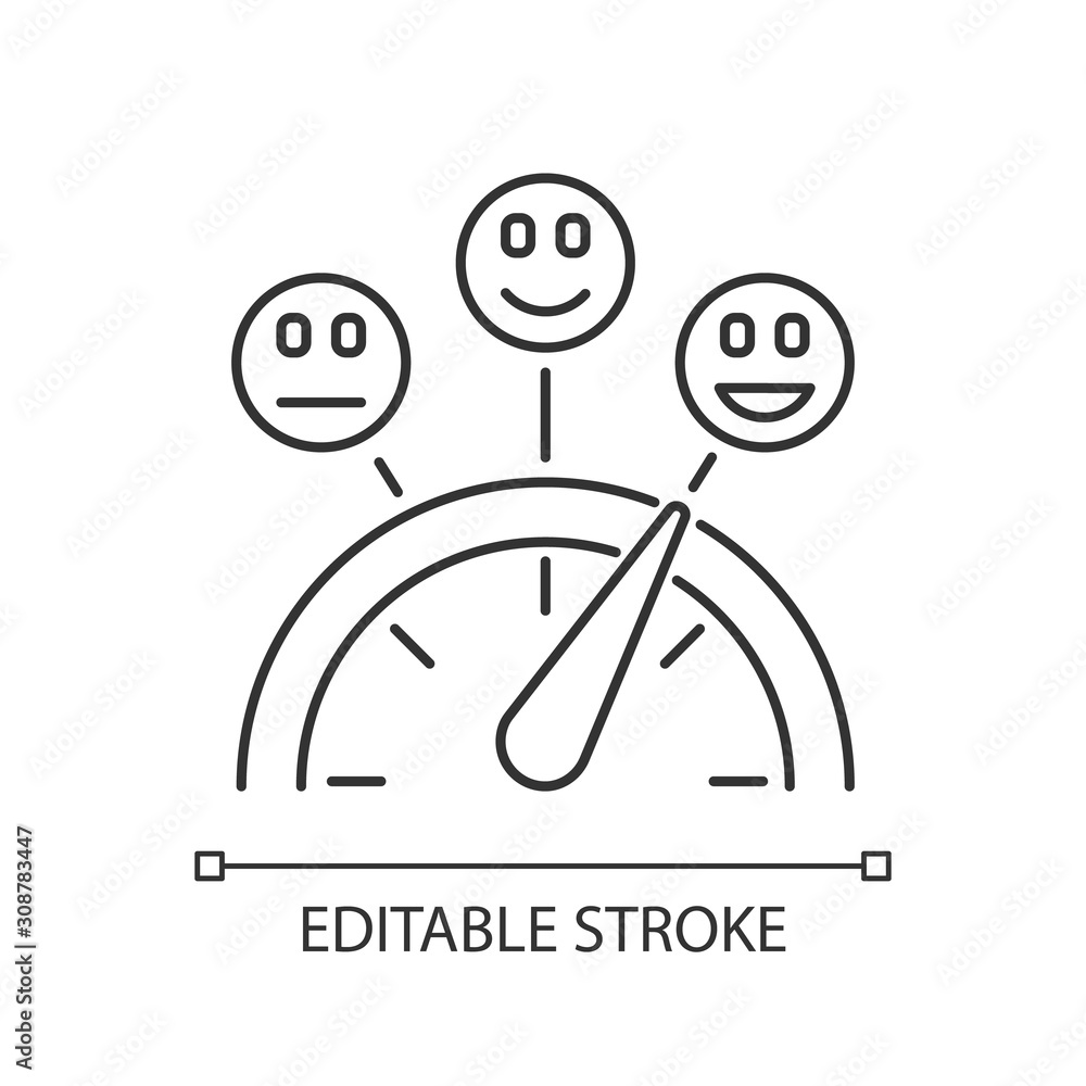 Poster satisfaction level linear icon. good, neutral and bad experience. emotion meter. scale with emoticon