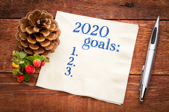 2020 year goals list on napkin