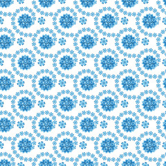Seamless pattern with circle openwork beautiful floral ornament in blue and light blue colors in gzhel style on a white background
