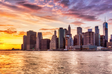 New York City Lower Manhattan at Sunset, View from Brooklyn