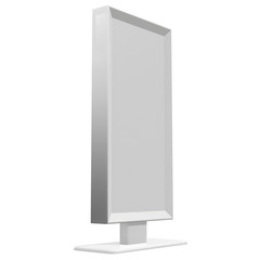 LCD Screen Stand. Blank Trade Show Booth. 3d render of lcd tv isolated on white background. High Resolution. Ad template for your expo design.
