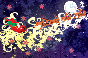 Santa Claus rides reindeer sleigh christmas