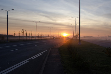 sunset on road