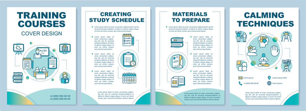 University entrance brochure template. Study schedule, materials. Flyer, booklet, leaflet print, cover design with linear icons. Vector page layouts for magazines, annual reports, advertising posters