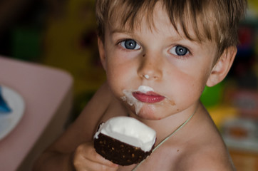 little boy eating ice cream