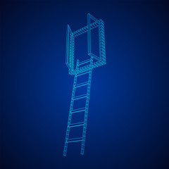 Ladder with open window. Business concept in opportunity. Wireframe low poly mesh vector illustration.