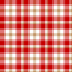 Red, white and beige tartan plaid. Stylish textile pattern.