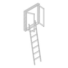 Ladder with open window. Business concept in opportunity. Wireframe low poly mesh vector illustration.