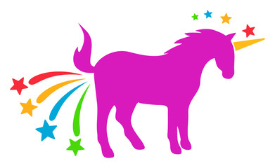 Farting unicorn vector icon. Flat Farting unicorn pictogram is isolated on a white background.