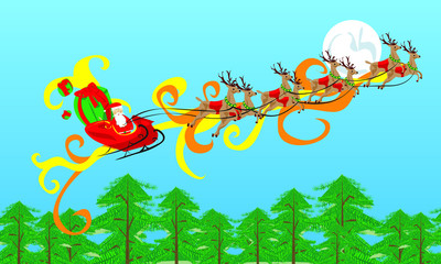 Santa Claus rides reindeer sleigh christmas - vector
