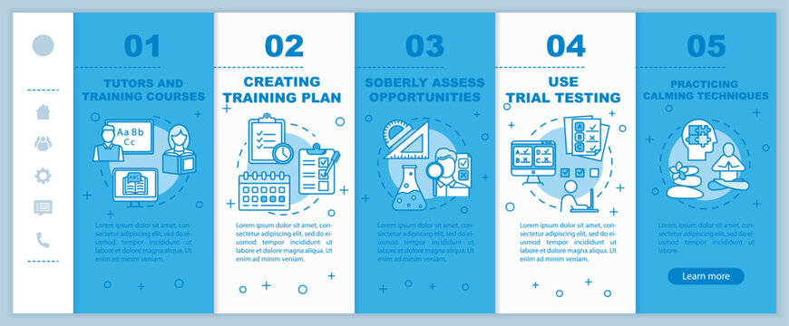 University entrance onboarding mobile web pages vector template. Tutor, course. Responsive smartphone website interface idea with linear illustrations. Webpage walkthrough step screens. Color concept