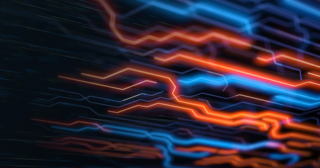 Abstract Motherboard Circuit Background. Virus detected over circuit board. Worm, cyber attack, antivirus, firewall alert and danger warning concept. Futuristic PCB. 3D render