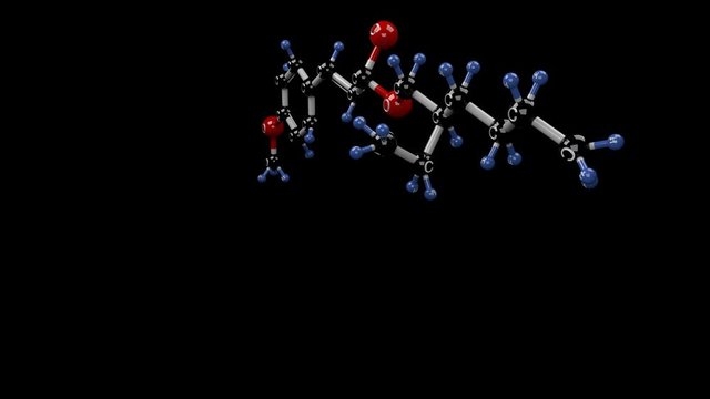 Octinoxate molecule. Molecular structure of the sunscreen ingredient octinoxate. Alpha channel. 