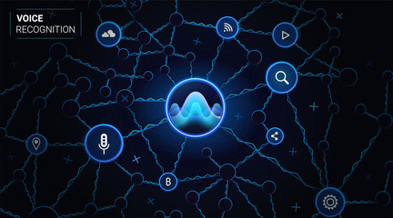 Voice recognition Technology. Personal assistant Concept Background. Smart Digital System. Voice Recognition Background. Soundwave intelligent technologies. Artificial Intelligence Technology. Vector
