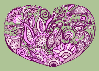  Ornate heart in graphic elements, vector illustration