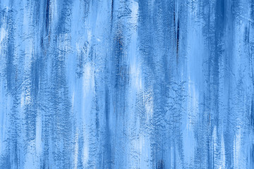 Abstract painted grunge texture wall, copy space. Classic blue background. Color of the year 2020. Top view, flat lay