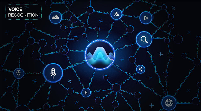 Voice recognition Technology. Personal assistant Concept Background. Smart Digital System. Voice Recognition Background. Soundwave intelligent technologies. Artificial Intelligence Technology. Vector