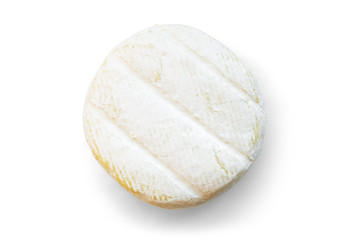 Brie cheese isolated on a white background. Top view