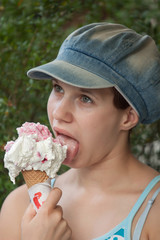Young miss licks real Italian ice cream