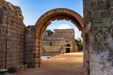 Roman Amphitheatre in Merida, Augusta Emerita in Extremadura, Spain - obrazy, fototapety, plakaty