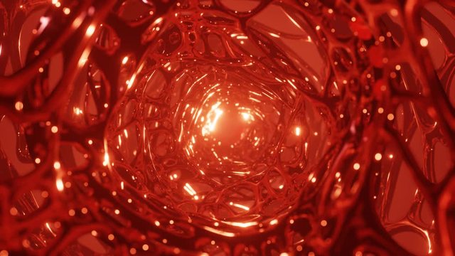 luxury 3d 4k red gold background animation, abstract orange tunnel backdrop, loop