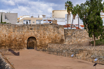 Arab Fortress Alcazaba near Guadiana river in Merida, Spain