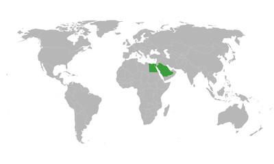 Fototapeta na wymiar Egypt saudi map highlighted green on world map vector. Gray background. Perfect for Business concepts, backgrounds, backdrop and wallpapers.