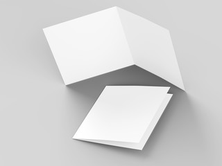 Brochure in square format folded to two - mockup. 3d illustration