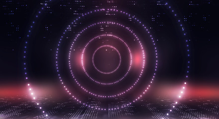 Futuristic abstract neon background, geometric shapes. Abstract light, rays and lines. Empty night scene.