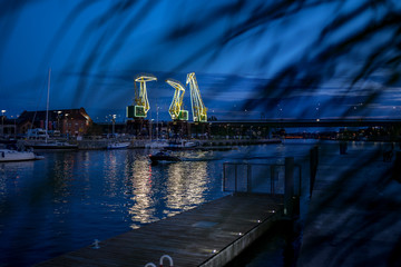 Dźwigozaury - Cranesaurs - colorfully illuminated cranes on the quay of Szczecin Łasztownia  © DDFoTo - Czerniawsky