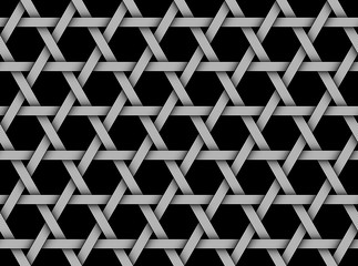 Vector seamless pattern of weaved metaliic fiber in the shape of a six pointed star.