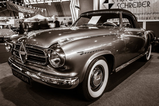 STUTTGART, GERMANY - MARCH 02, 2017: Vintage car Borgward Isabella Cabriolet (2+2), 1957. Sepia toning. Europe's greatest classic car exhibition "RETRO CLASSICS"